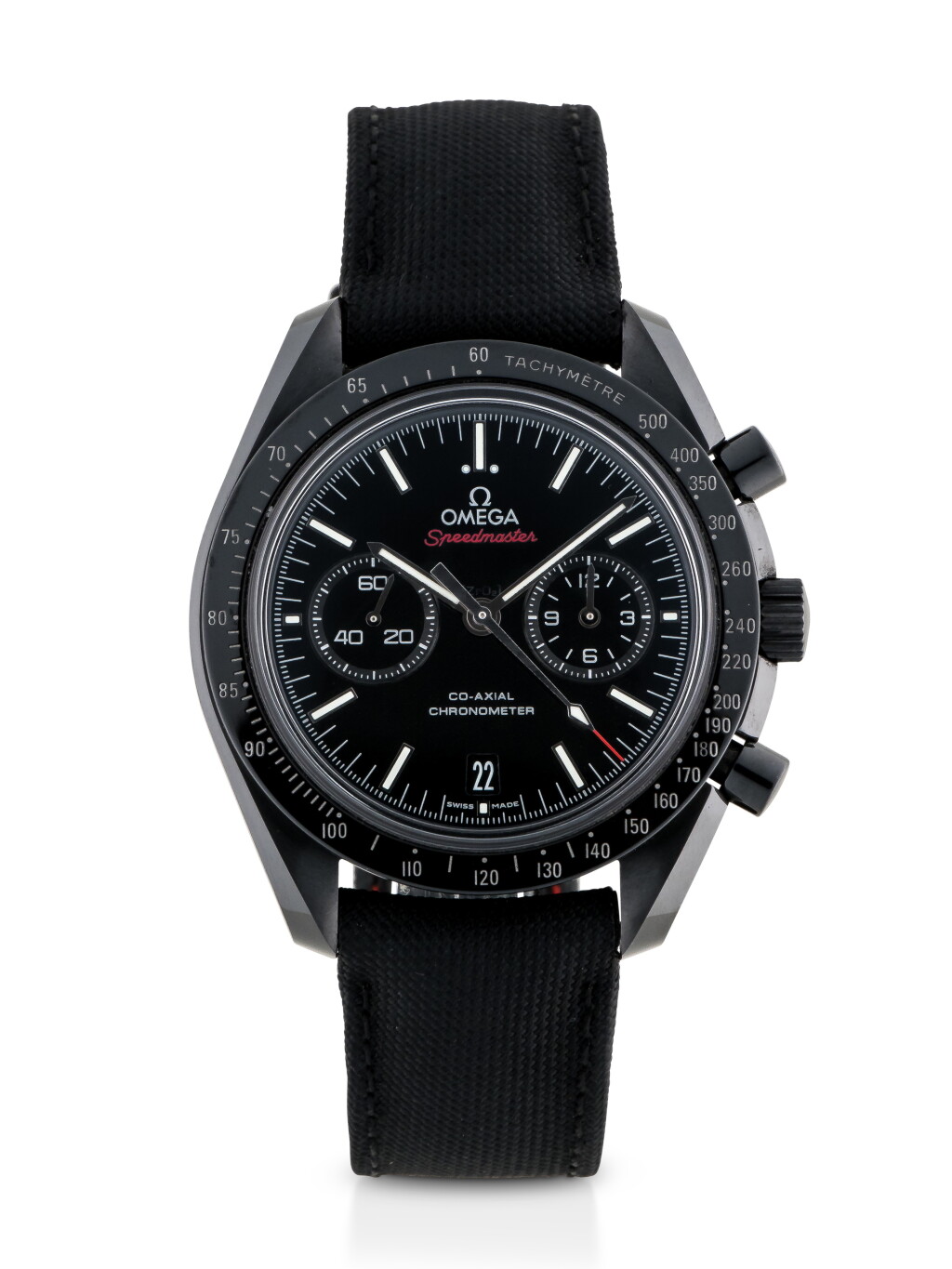 View full screen - View 1 of Lot 28. OMEGA | DARK SIDE OF THE MOON SPEEDMASTER, REF 31192445101003 BLACK CERAMIC CHRONOGRAPH WRISTWATCH WITH DATE CIRCA 2013.