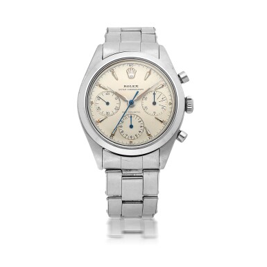 View full screen - View 1 of Lot 401. ROLEX | 'PRE-DAYTONA', REF 6238 STAINLESS STEEL CHRONOGRAPH WRISTWATCH WITH BRACELET CIRCA 1963.