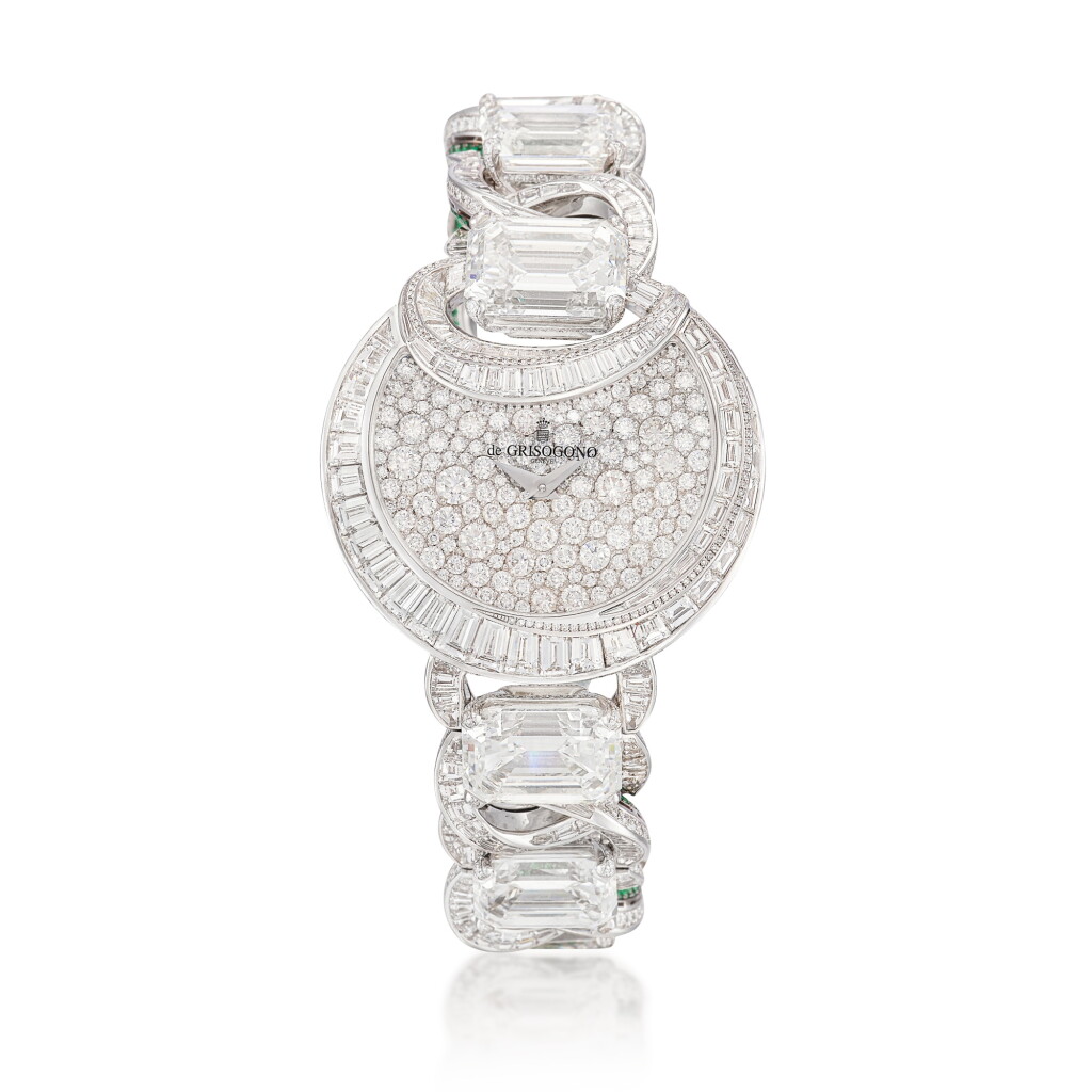 View full screen - View 1 of Lot 1253. EMERALD AND DIAMOND ‘LUNA’ WRISTWATCH | DE GRISOGONO |祖母綠 配 鑽石‘LUNA’ 腕錶.