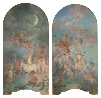 View full screen - View 1 of Lot 111. Two Panel Decorations for the Casino Bar at Monte Carlo (Beer and Champagne).