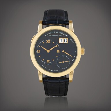 View full screen - View 1 of Lot 630. Lange 1, reference 101.031 Montre bracelet en or rose avec date et indication de réserve de marche | Pink gold wristwatch digital date display and power reserve indication Vers 2001 | Circa 2001.
