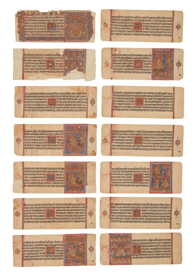 View full screen - View 1 of Lot 381. A Group of Double-sided Eighty-eight Illustrations to a Kalpasutra Manuscript, India, probably Gujarat, circa 16th Century.
