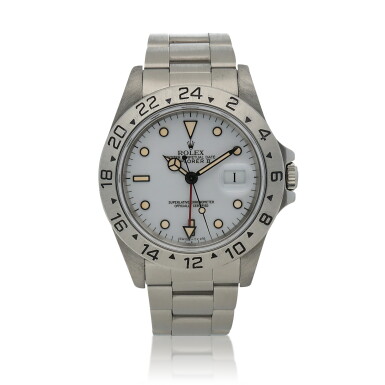 View full screen - View 1 of Lot 407. Explorer II, ref. 16570 Stainless steel dual time zone wristwatch with date, 24-hour indication and bracelet Circa 1991.