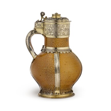 View full screen - View 1 of Lot 16. An Elizabeth I Silver-Gilt Mounted Tigerware Jug, Maker's Mark a Tudor Rose, London, 1567.