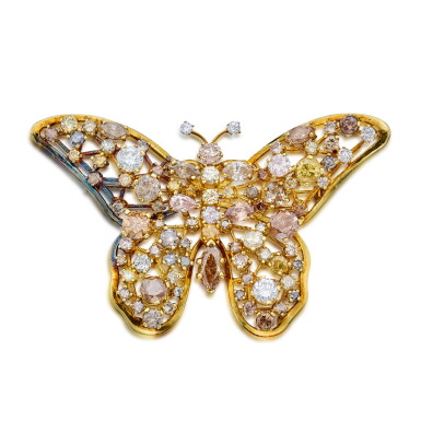 View full screen - View 1 of Lot 397. Gold, Colored Diamond and Diamond Brooch.