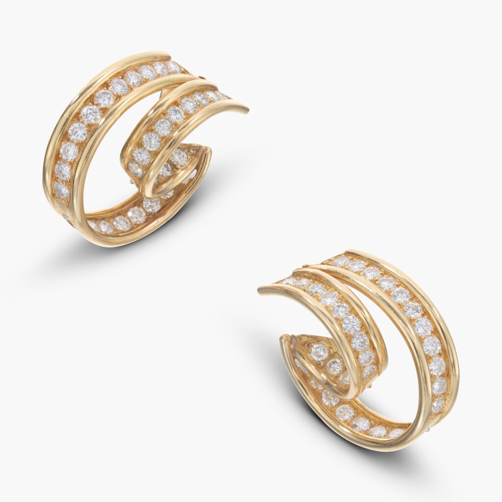 View full screen - View 1 of Lot 656. Pair of Diamond ‘Ruban Colette’ Earrings.