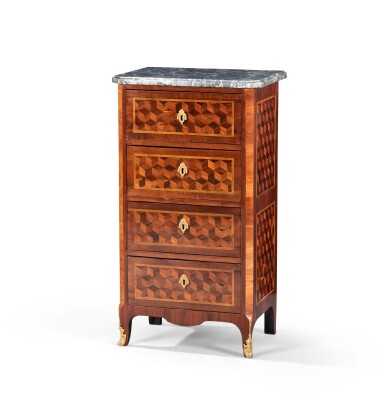 View full screen - View 1 of Lot 175. A late Louis XV gilt-bronze amaranth, tulipwood and rosewood chiffonnier, stamped J.L. COSSON and JME, circa 1770 .