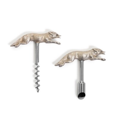 View full screen - View 1 of Lot 28. A silver fox corkscrew and bottle opener, J. B. Chatterley & Sons, Birmingham, 1968.