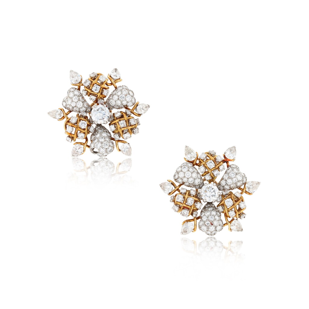 View full screen - View 1 of Lot 10. Pair of Diamond Earclips.