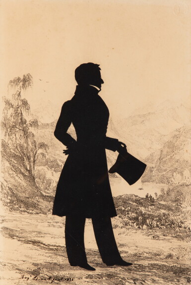 View full screen - View 1 of Lot 467. Collection de 10 silhouettes découpées, signées. 1831. Portraits de royalistes exilés en Écosse..