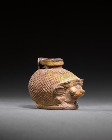View full screen - View 1 of Lot 11. Egyptian Green Faience Aryballos in the form of a Hedgehog, 7th/6th Century B.C..