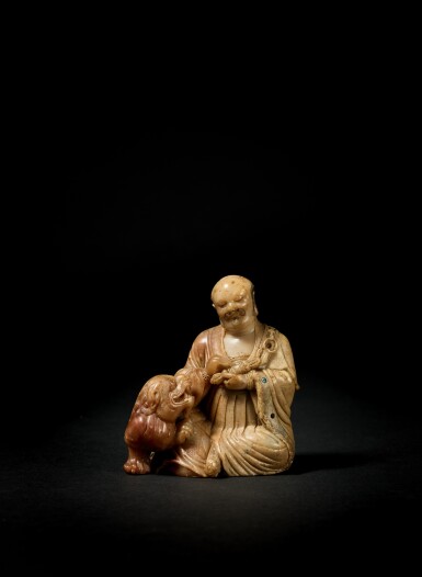 View full screen - View 1 of Lot 62. A carved soapstone figure of Vajraputra, signed Yuxuan, 17th century.