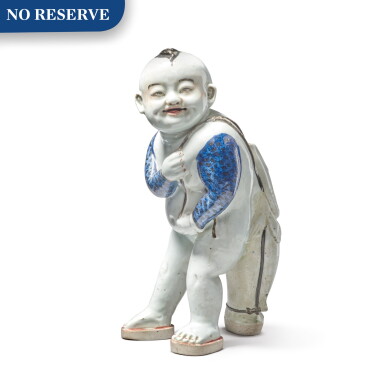 View full screen - View 1 of Lot 470. A Large and Unusual Chinese Export Figure of a Boy, Qing Dynasty, 19th Century | 清十九世紀 藍墨彩釣魚童子擺件.