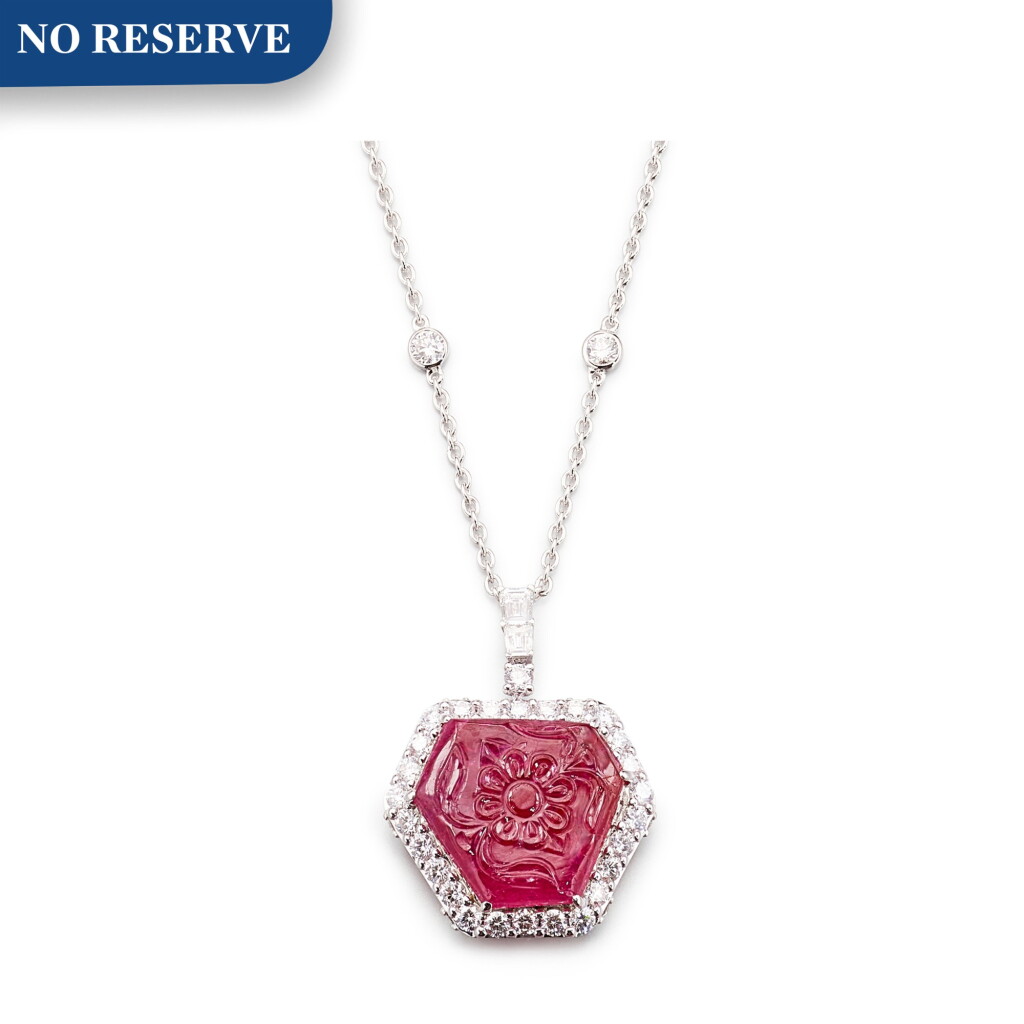 View full screen - View 1 of Lot 1097. Ruby and Diamond Pendent Necklace | 格拉夫| 紅寶石 配 鑽石 項鏈 (紅寶石及鑽石共重約8.80及3.30克拉).
