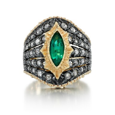 View full screen - View 1 of Lot 256. MARIO BUCCELLATI | EMERALD AND DIAMOND RING.