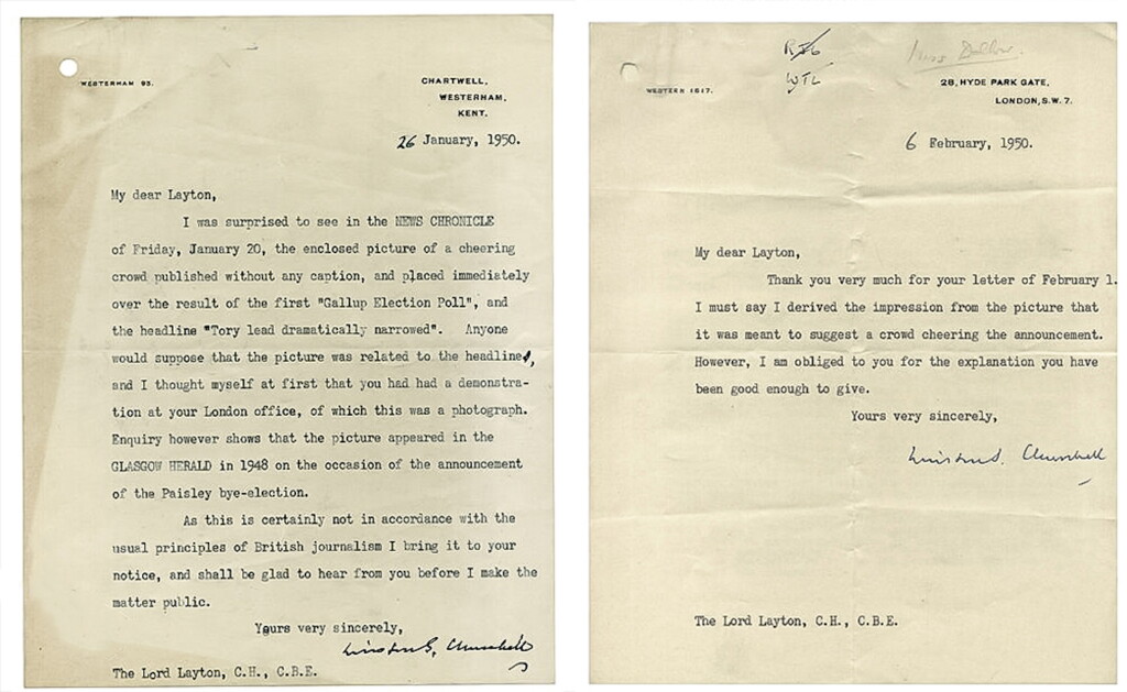 View full screen - View 1 of Lot 75. Winston S. Churchill | A pair of typed letters signed ("Winston Churchill"), to Walter Layton, 1950.
