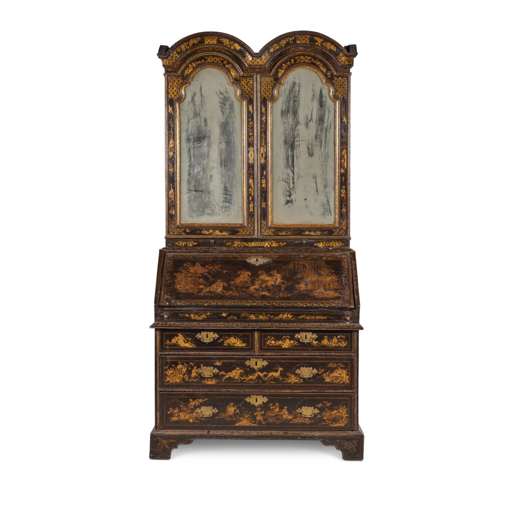 View full screen - View 1 of Lot 18. A George I Black and Gold Japanned Double Dome Bureau Cabinet, Circa 1725.