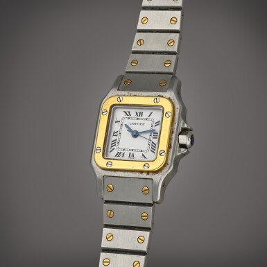 View full screen - View 1 of Lot 95. Santos Galbée | A stainless steel and yellow gold wristwatch with bracelet | Circa 1990.