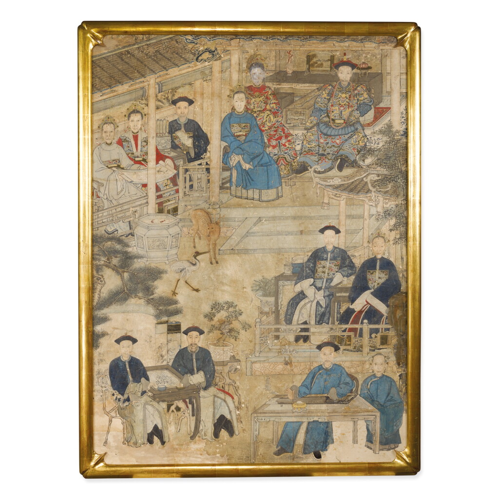 View full screen - View 1 of Lot 733. A LARGE ANCESTRAL FAMILY PORTRAIT, QING DYNASTY, 19TH CENTURY .