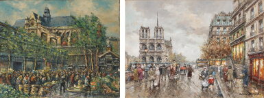 View full screen - View 1 of Lot 26. Notre Dame with the Quai Saint-Michel and Les Halles with the Church of Saint-Eustache.