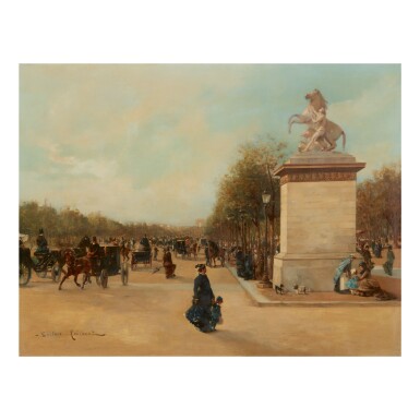 View full screen - View 1 of Lot 32. THE CHAMPS ÉLYSÉES WITH THE TUILERIES AND THE ARC DE TRIUMPHE IN THE DISTANCE.