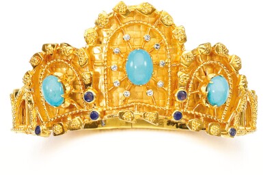 View full screen - View 1 of Lot 42. TURQUOISE, SAPPHIRE AND DIAMOND BANGLE, ILIAS LALAOUNIS.