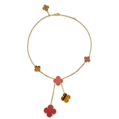 View full screen - View 1 of Lot 356. Carnelian and Tiger's Eye 'Magic Alhambra' Necklace, France.