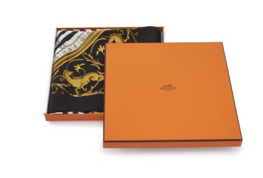 View full screen - View 1 of Lot 2. Printed silk scarf 'Dies et hore', Hermès.