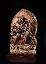A large polychrome wood figure of Kalachakra, Nepal, 16th / 17th century | 尼泊爾 十六 / 十七世紀 木加彩時輪金剛立像