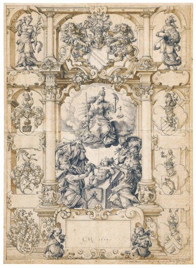 View full screen - View 1 of Lot 72. CHRISTOPH MURER | AN ALLEGORY OF INNOCENCE BESIEGED BY BLIND JUDGEMENT, AVARICE, ENVY AND PERSECUTION, WHILE JUSTICE LOOKS ON.