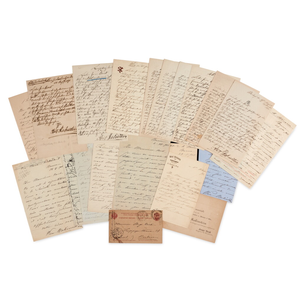View full screen - View 1 of Lot 66. A. Rubinstein and V. Rubinstein. Collection of 22 autograph letters signed, to the publisher Hugo Bock, 1874-1906.