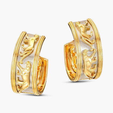 View full screen - View 1 of Lot 1492. Pair Gold 'Panthère' Earrings | 卡地亞 | K金 耳環一對.