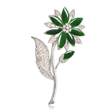 View full screen - View 1 of Lot 1834. Jadeite and Diamond Brooch | 天然翡翠 配 鑽石 胸針.