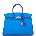 Hermès Horseshoe Stamp (HSS) Bicolor Bleu Electrique and Bleu Hydra 35cm of Clemence Leather with Brushed Palladium Hardware