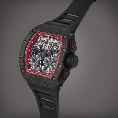 View full screen - View 1 of Lot 10. RM011 AO CA FM ‘Felipe Massa Black Knight’ | A limited edition carbon semi-skeletonised annual calendar flyback chronograph wristwatch | Circa 2016.