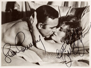 View full screen - View 1 of Lot 175. Ian Fleming | Diamonds are Forever, 1971, movie tie-in edition, signed by Sean Connery, with original production still.