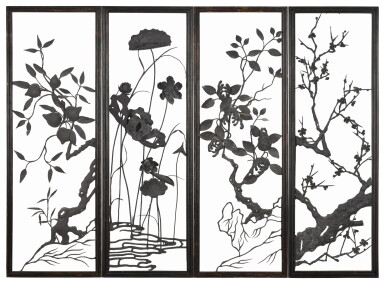 View full screen - View 1 of Lot 425. Four 'Tiehua' ‘floral' panels, Qing dynasty, 19th century | 清十九世紀 鑄鐵掛屏一組四件.