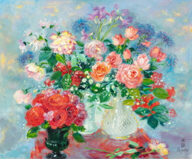 View full screen - View 1 of Lot 14. Le Pho (1907-2001), Three vases of roses | 黎譜 (1907-2001) , 三瓶玫瑰花.