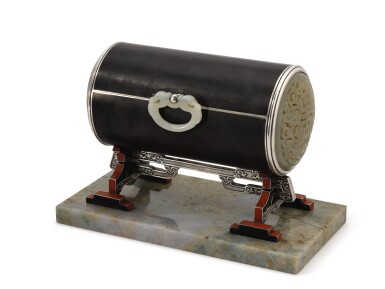 View full screen - View 1 of Lot 249. A FRENCH ART DECO SILVER, ENAMEL, AND HARDSTONE DOUBLE CIGARETTE BOX, ATTRIBUTED TO CARTIER, CIRCA 1925.