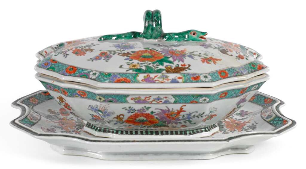 View full screen - View 1 of Lot 148. A CHINESE FAMILLE VERTE TUREEN, COVER AND STAND QING DYNASTY, KANGXI PERIOD.