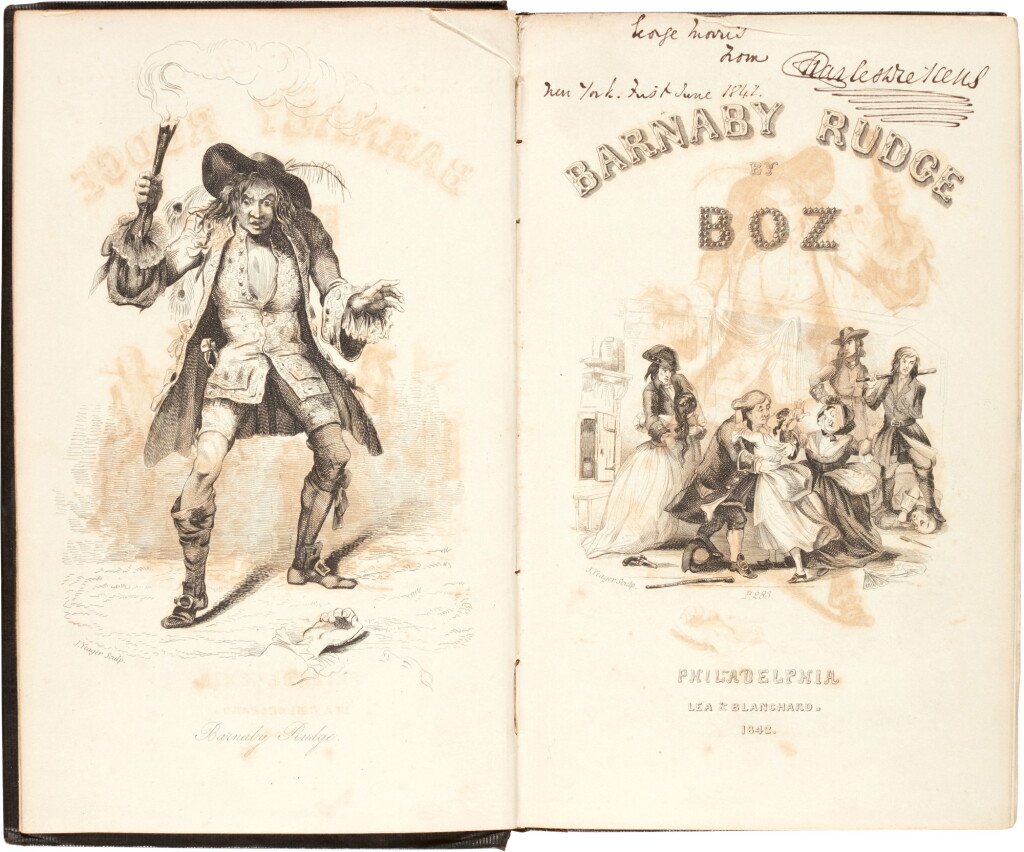View full screen - View 1 of Lot 38. Charles Dickens | Barnaby Rudge, 1842, first American edition, presentation copy inscribed by Dickens to Morris.