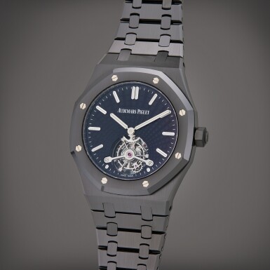 View full screen - View 1 of Lot 12. Reference 26522CE.OO.1225CE.01 Royal Oak | A limited edition ceramic tourbillon wristwatch with bracelet and power reserve indication, Circa 2020.