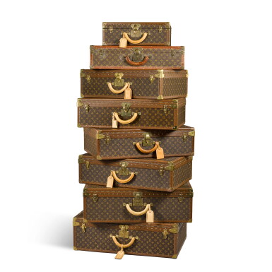 View full screen - View 1 of Lot 143. Set of Eight: Monogram Canvas Alzer and Bisten Trunks.