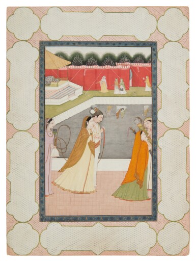 View full screen - View 1 of Lot 393. A Prince and His Consort Strolling In a Garden, India, Guler, circa 1800-1810.