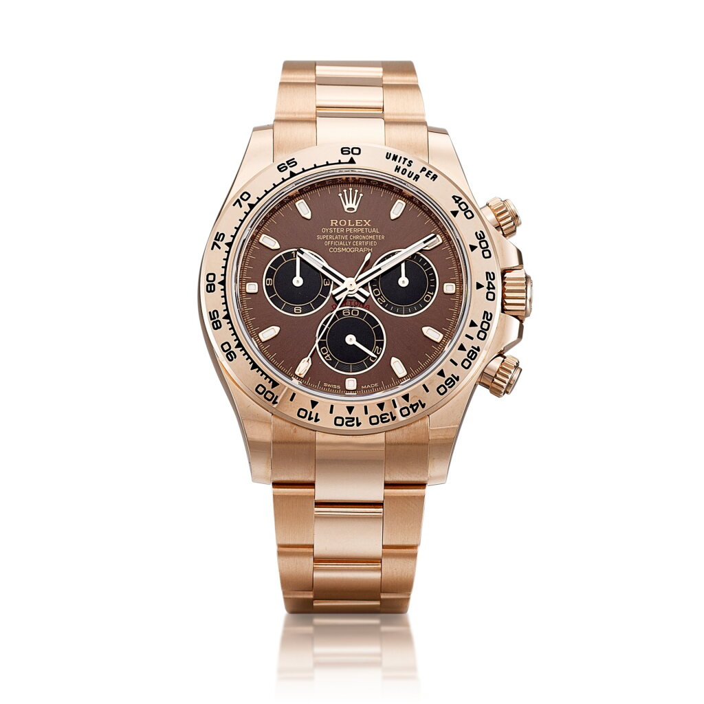 View full screen - View 1 of Lot 8032. Cosmograph Daytona, Reference 116505 | An Everose gold chronograph wristwatch with bracelet, Circa 2021 | 勞力士 | Cosmograph Daytona 型號116505 | 永恆玫瑰金計時鏈帶腕錶,約2021年製.