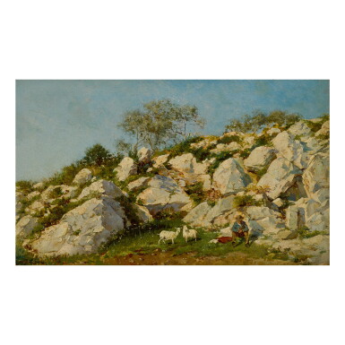 View full screen - View 1 of Lot 85. FEDERICO DEL CAMPO | GOATHERD IN A ROCKY LANDSCAPE .