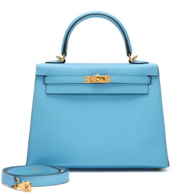 View full screen - View 1 of Lot 85. Bleu Céleste Epsom Kelly 25 Sellier Gold Hardware, 2022.