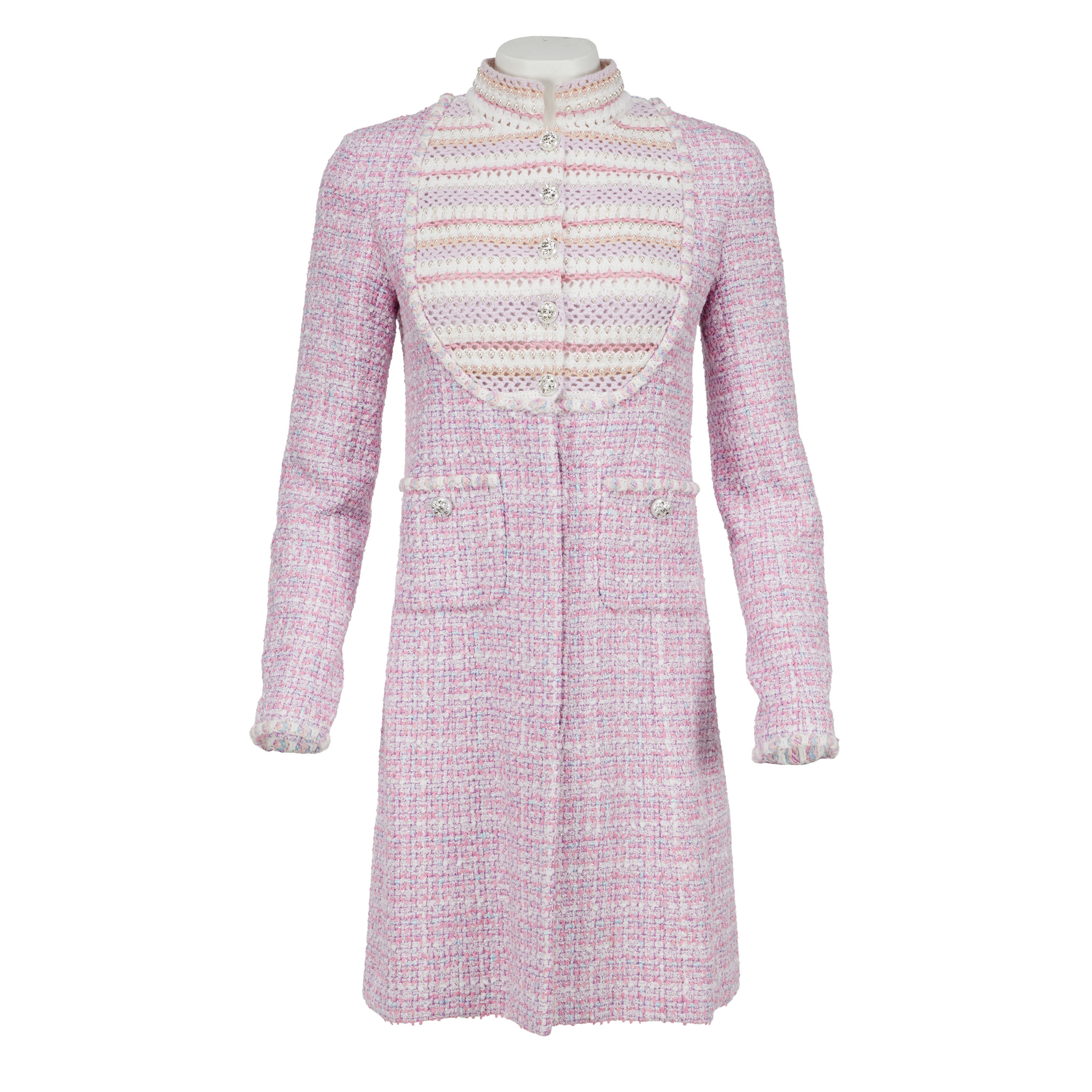 chanel pink tweed dress Pearl-trimmed Pink tweed dress