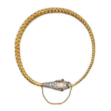 View full screen - View 1 of Lot 58. Gold, Diamond and Garnet Necklace.