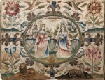 Panneau en broderie de soie polychrome et cannetille, travail anglais, fin du XVIIe siècle
